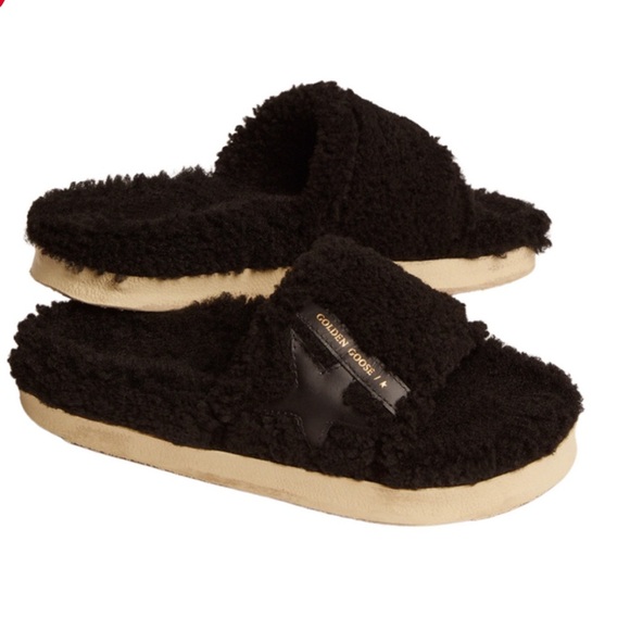 Golden Goose Poolstar Shearling Slide Sandals Black Unknown Size - Picture 1 of 15